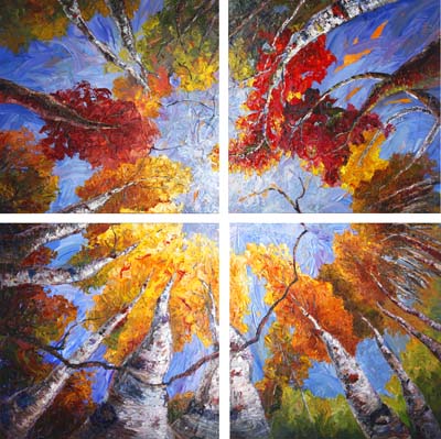 Kaleidoscope of Dreams 72x72 oil quadriptych Niki Gulley birch aspens