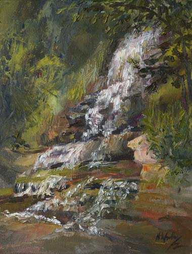 Falling Water - 16" x 12" - textured oil painting