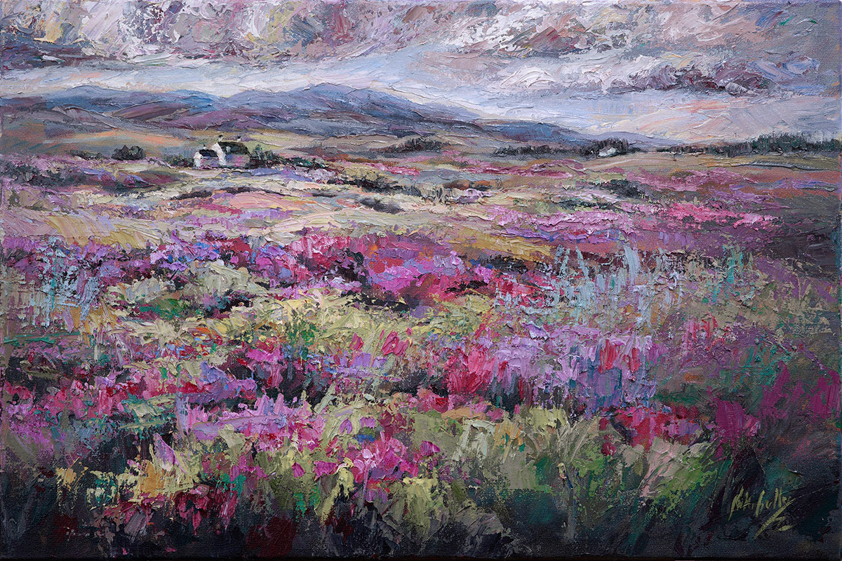 Niki Gulley, Dallas, Scotland, contemporary impressionist, heather, wildflower painting
